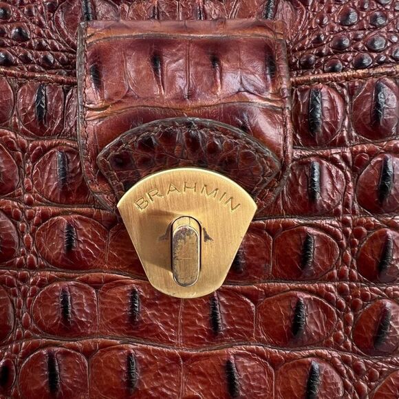 Brahmin Collette Pecan Melbourne Crocodile-Embossed Leather Shoulder Bag - Picture 4 of 16